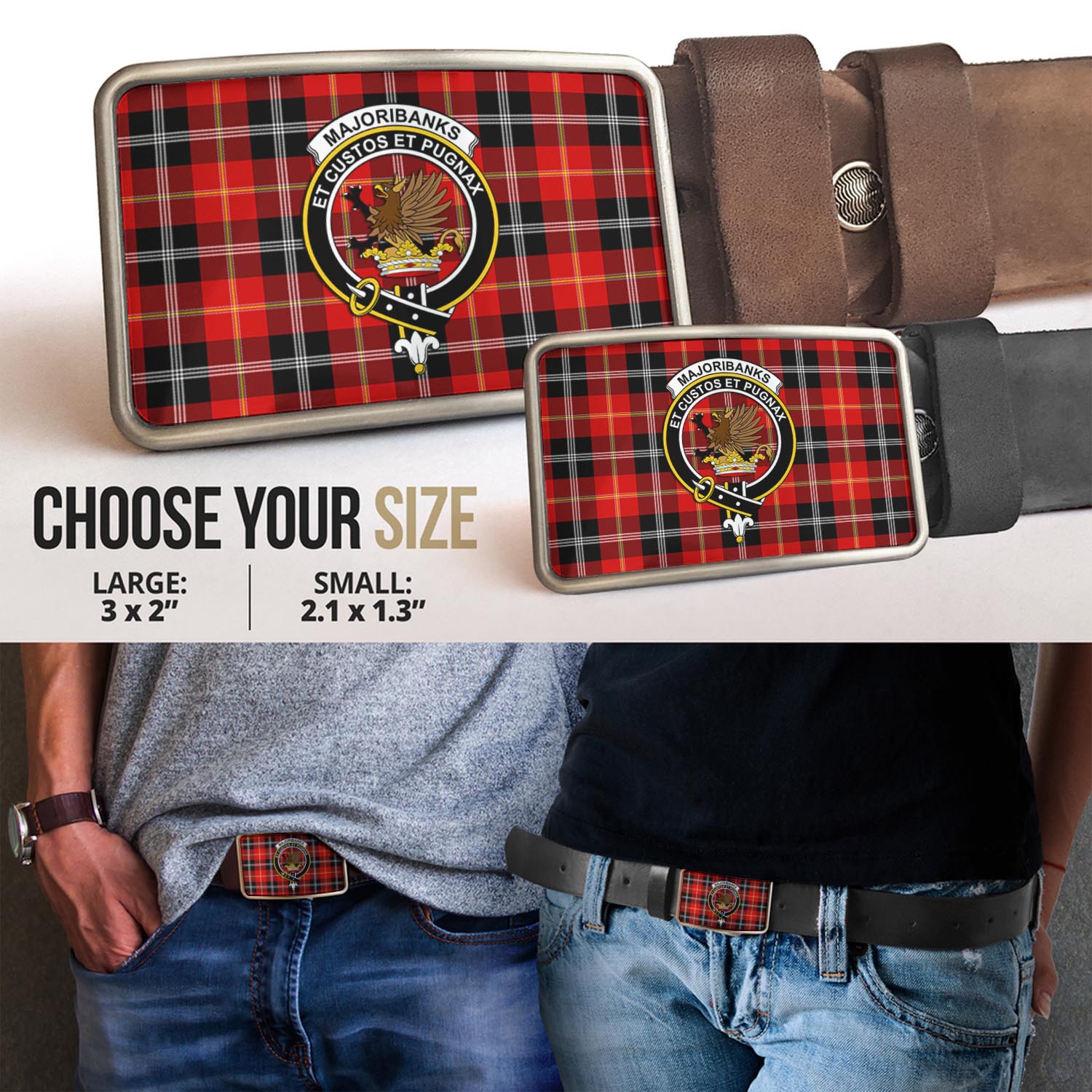 Majoribanks Tartan Belt Buckles with Family Crest - Tartan Vibes Clothing