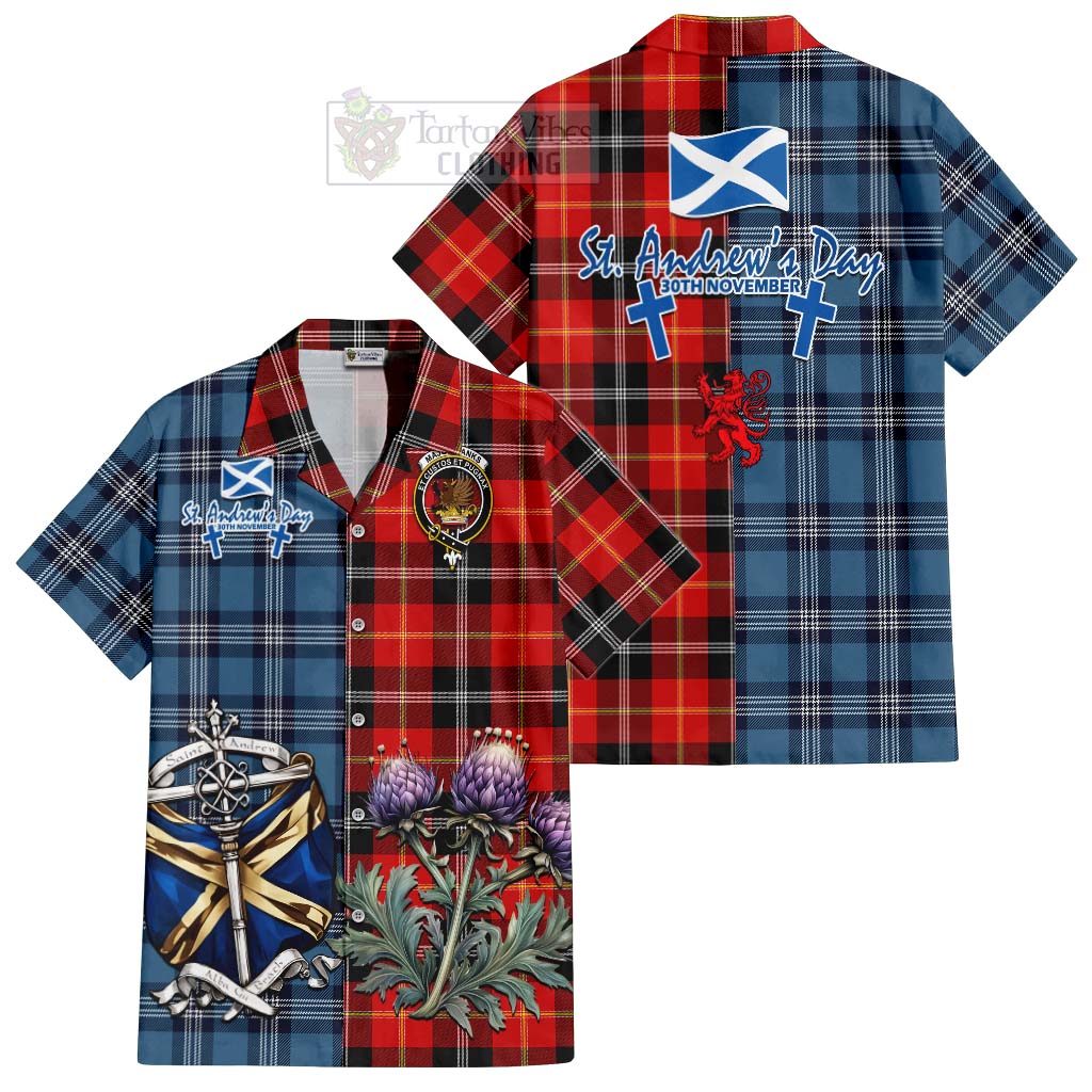 Tartan Vibes Clothing Majoribanks Tartan Short Sleeve Button Shirt Happy St. Andrew's Day Half Tartan Style