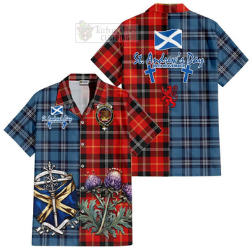 Majoribanks Tartan Short Sleeve Button Shirt Happy St. Andrew's Day Half Tartan Style