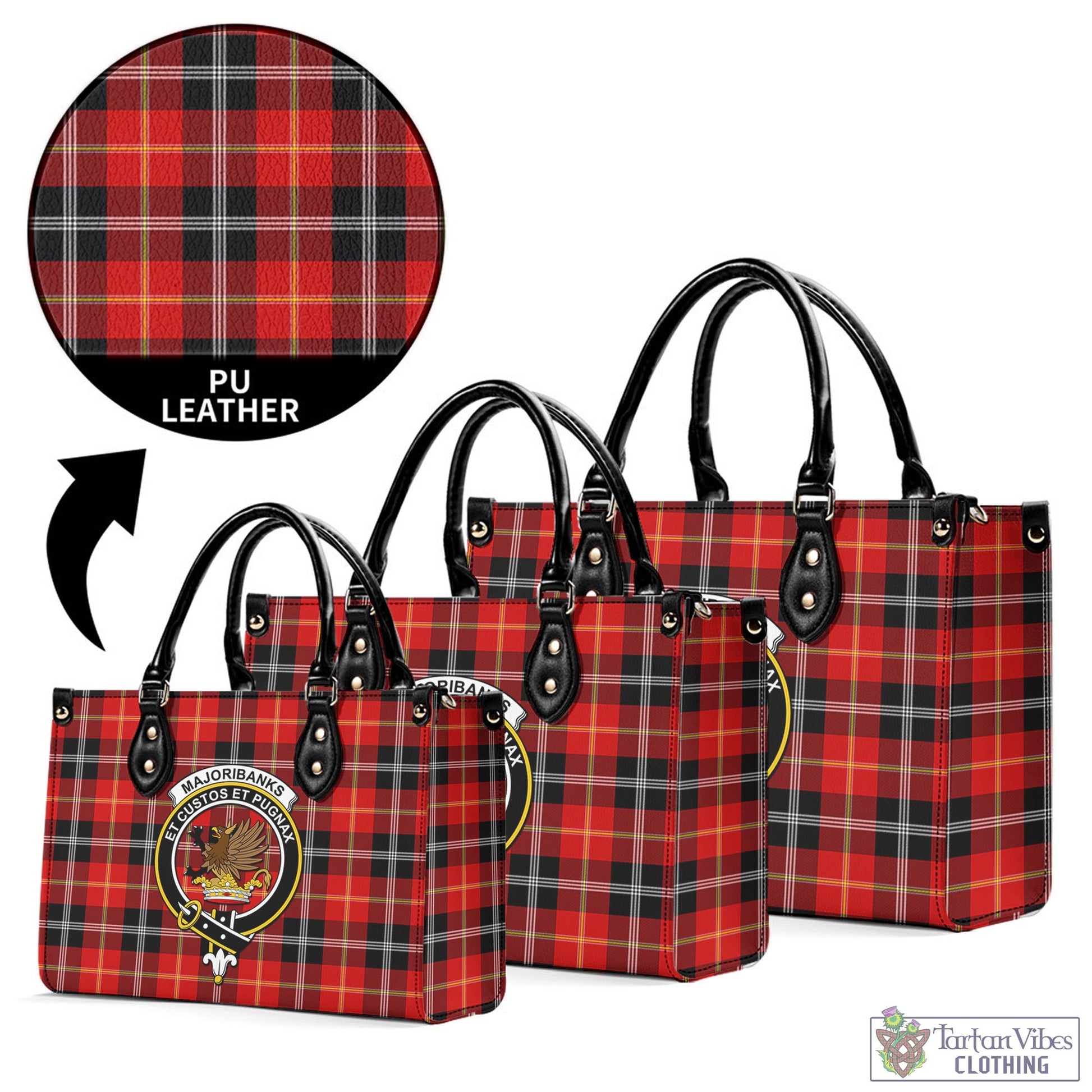 Tartan Vibes Clothing Majoribanks Tartan Luxury Leather Handbags with Family Crest