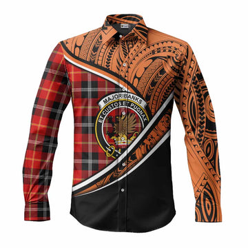 Majoribanks Crest Tartan Long Sleeve Button Shirt with Polynesian Vibes Style - Orange Version