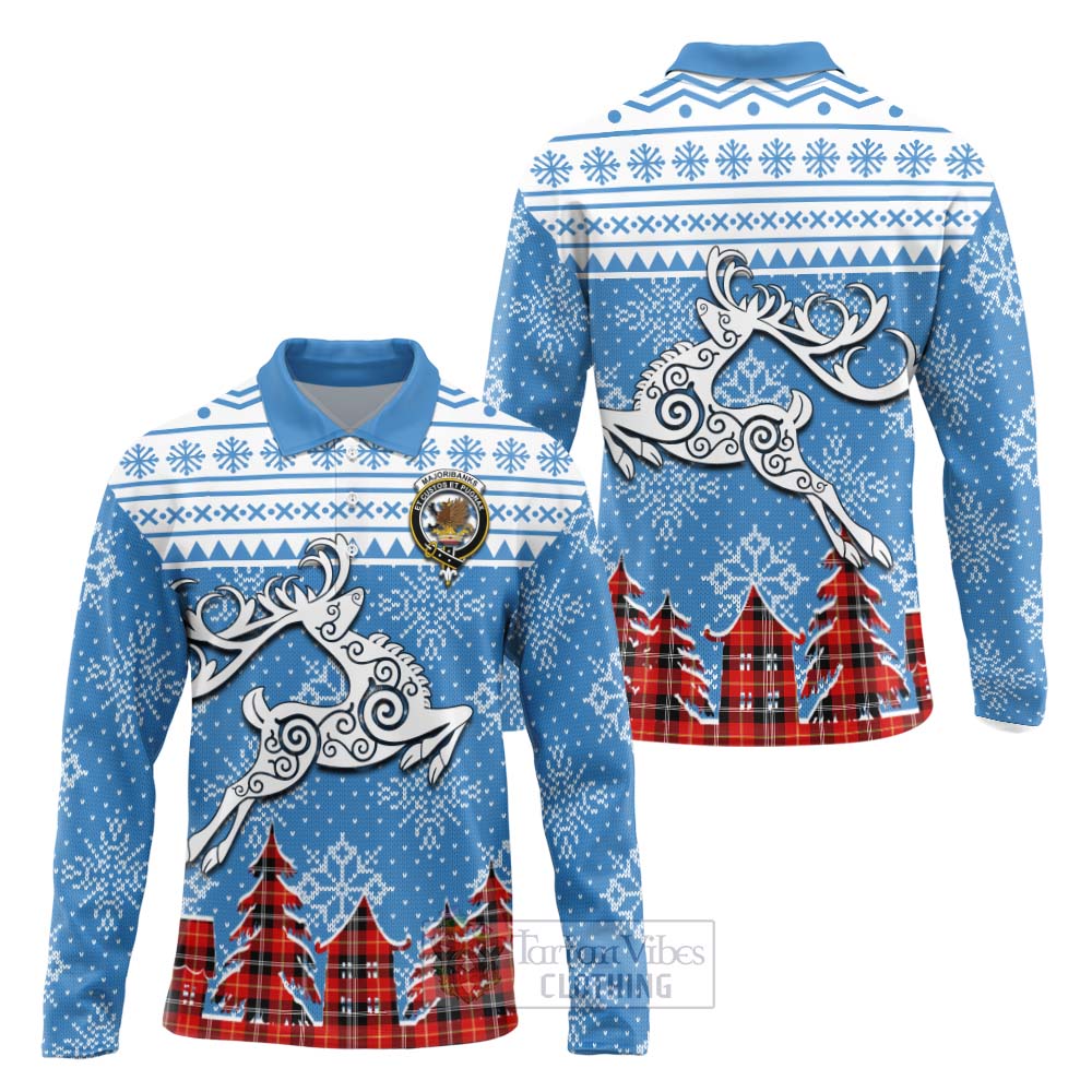 Tartan Vibes Clothing Majoribanks Clan Christmas Long Sleeve Polo Shirt Celtic Reindeer Style