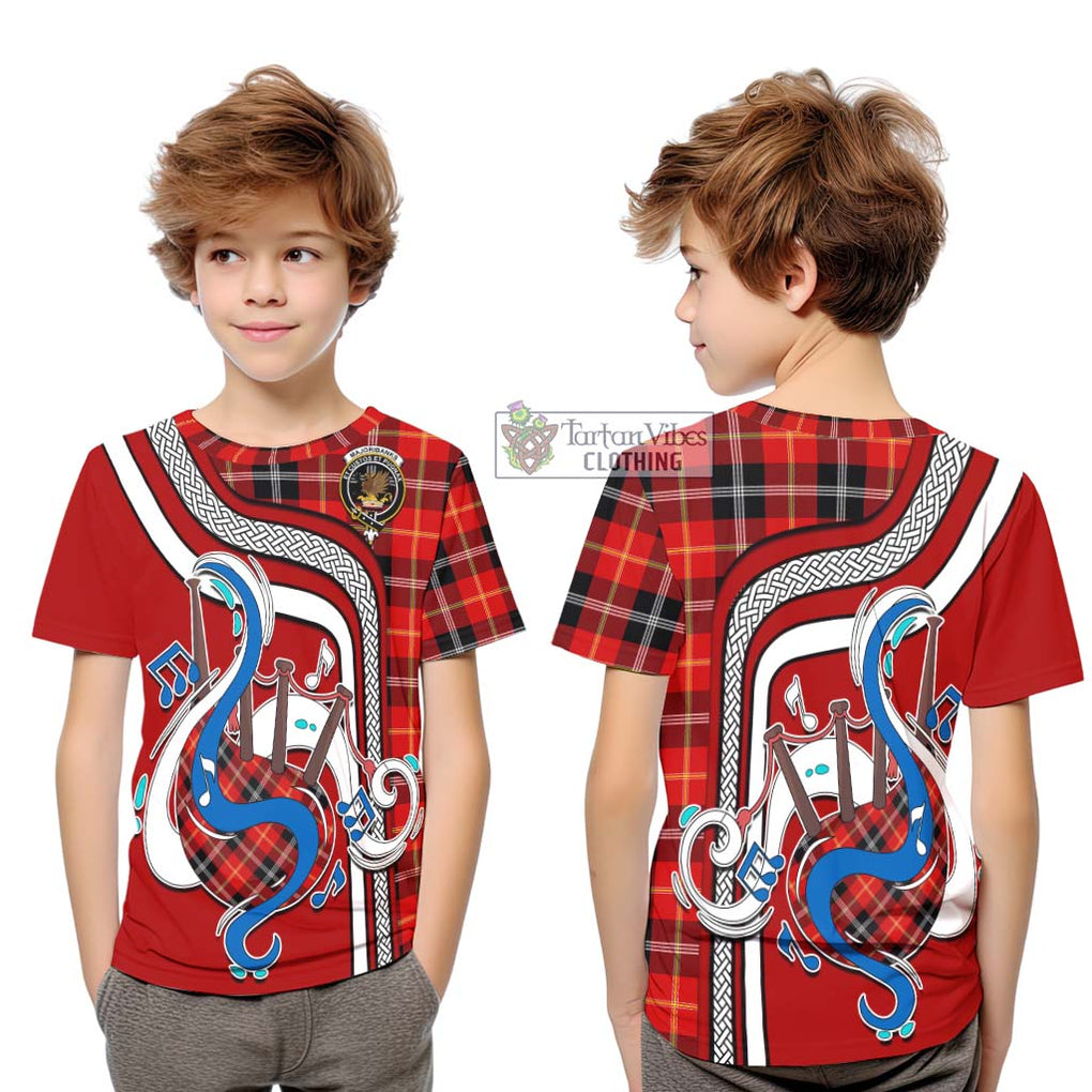 Tartan Vibes Clothing Majoribanks Tartan Kid T-Shirt with Epic Bagpipe Style