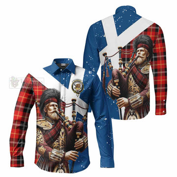 Majoribanks Tartan Long Sleeve Button Shirt with Family Crest Scottish Bagpiper Vibes