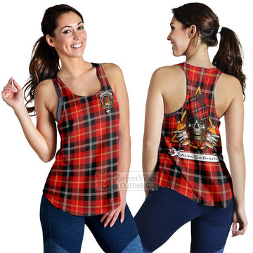 Majoribanks Tartan Women's Racerback Tanks with Family Crest and Bearded Skull Holding Bottles of Whiskey