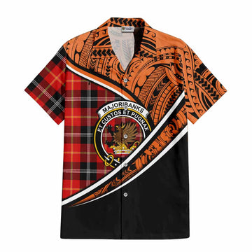 Majoribanks Crest Tartan Short Sleeve Button Shirt with Polynesian Vibes Style - Orange Version