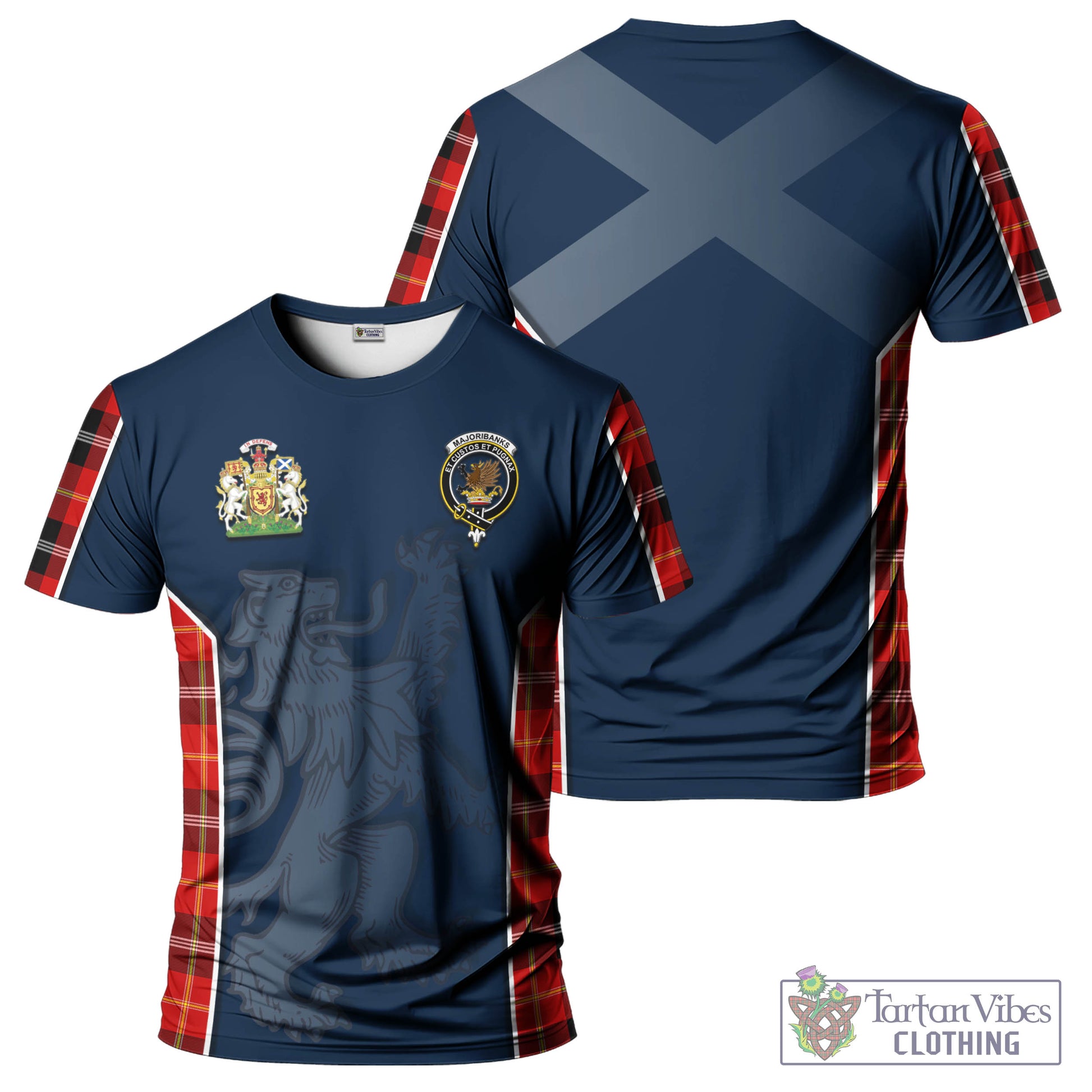 Tartan Vibes Clothing Majoribanks Tartan T-Shirt with Family Crest and Lion Rampant Vibes Sport Style