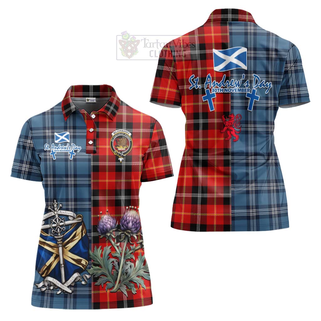 Tartan Vibes Clothing Majoribanks Tartan Women's Polo Shirt Happy St. Andrew's Day Half Tartan Style