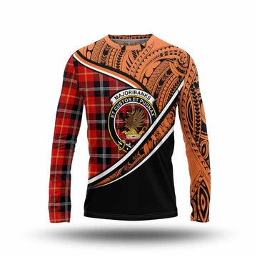 Majoribanks Crest Tartan Long Sleeve T-Shirt with Polynesian Vibes Style - Orange Version