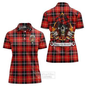 Majoribanks Tartan Women's Polo Shirt with Family Crest and Bearded Skull Holding Bottles of Whiskey