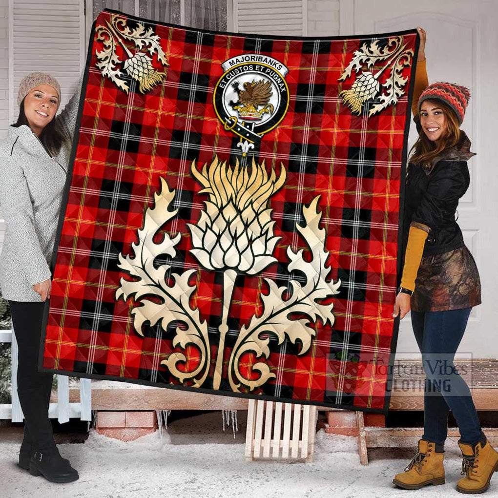 Tartan Vibes Clothing Majoribanks Tartan Quilt with Family Crest and Golden Thistle Style