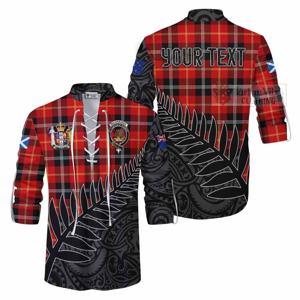 Tartan Vibes Clothing Majoribanks Crest Tartan Ghillie Kilt Shirt with New Zealand Silver Fern Half Style