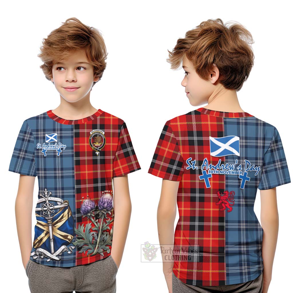 Tartan Vibes Clothing Majoribanks Tartan Kid T-Shirt Happy St. Andrew's Day Half Tartan Style