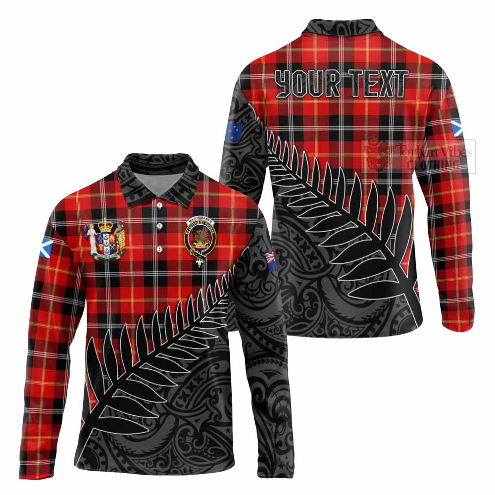 Tartan Vibes Clothing Majoribanks Crest Tartan Long Sleeve Polo Shirt with New Zealand Silver Fern Half Style