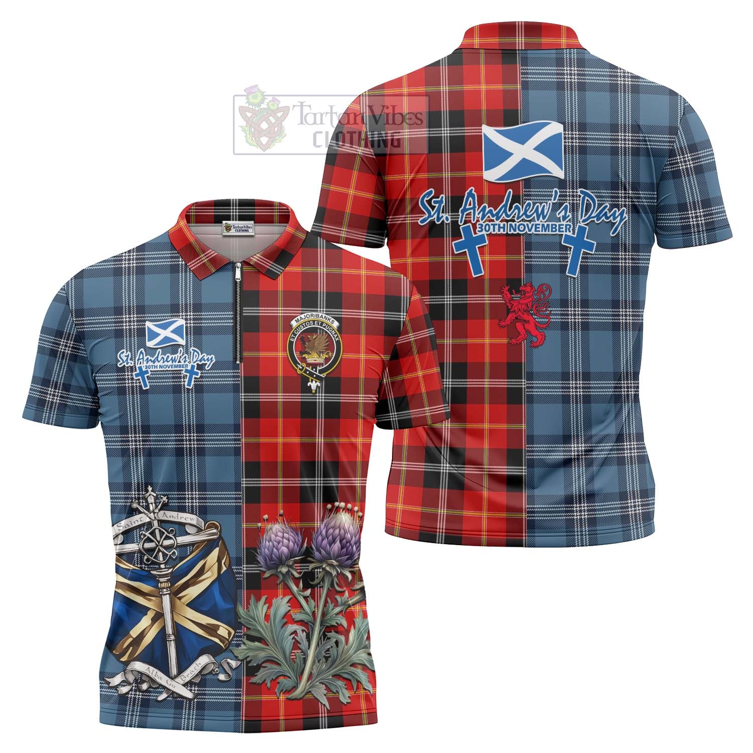 Tartan Vibes Clothing Majoribanks Tartan Zipper Polo Shirt Happy St. Andrew's Day Half Tartan Style