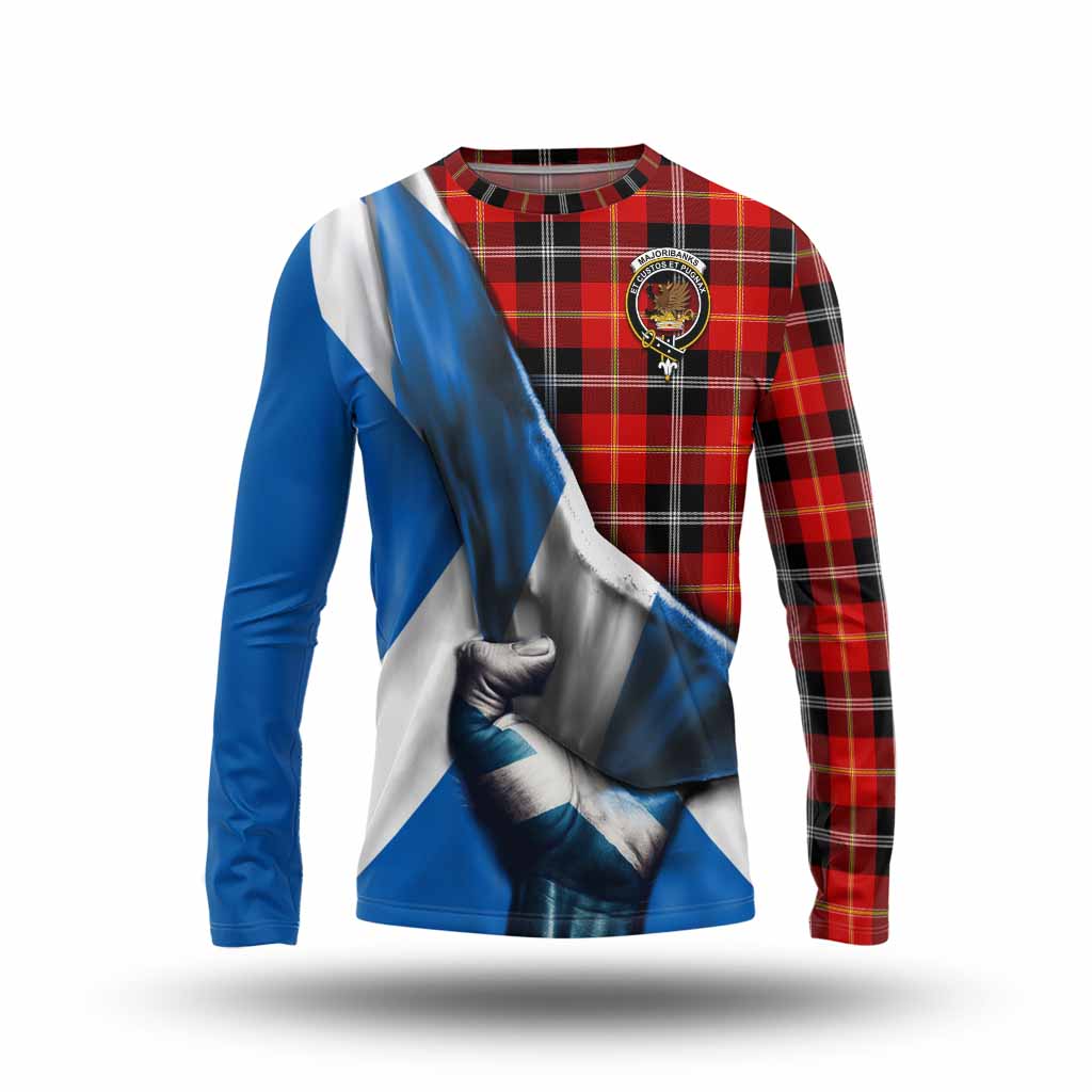 Tartan Vibes Clothing Majoribanks Tartan Long Sleeve T-Shirt with Family Crest Scotland Patriotic Style