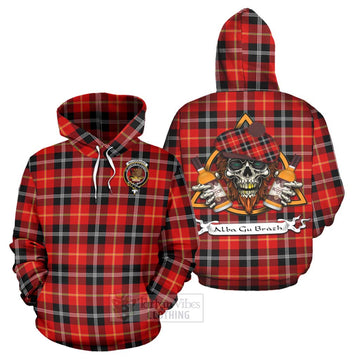 Majoribanks Tartan Hoodie with Family Crest and Bearded Skull Holding Bottles of Whiskey