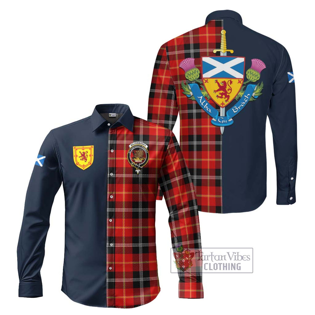 Tartan Vibes Clothing Majoribanks Tartan Long Sleeve Button Shirt with Scottish Lion Royal Arm Half Style