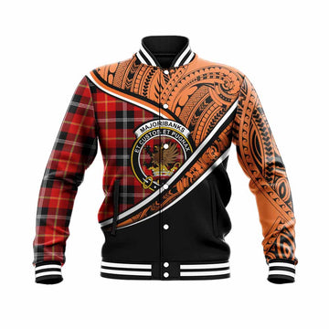 Majoribanks Crest Tartan Baseball Jacket with Polynesian Vibes Style - Orange Version