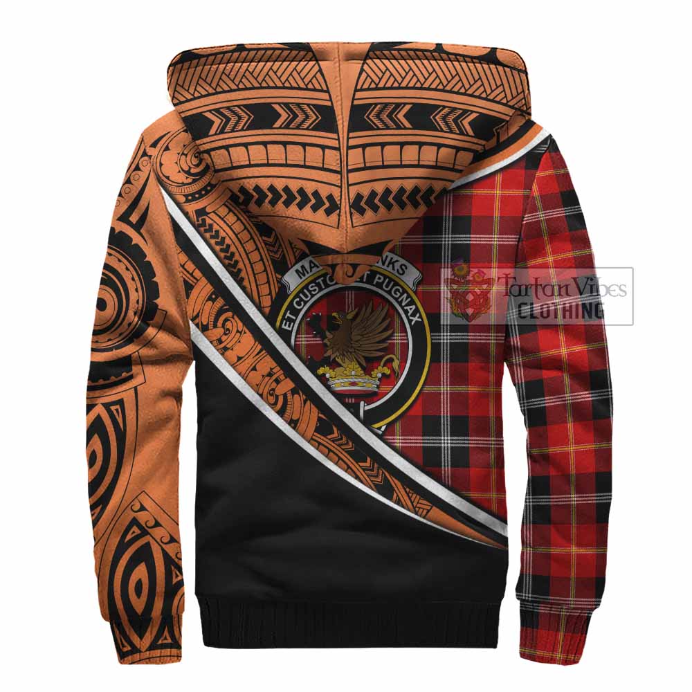 Tartan Vibes Clothing Majoribanks Crest Tartan Sherpa Hoodie with Maori Tattoo Style - Orange Version