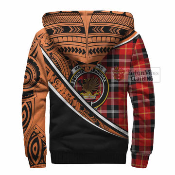 Majoribanks Crest Tartan Sherpa Hoodie with Polynesian Vibes Style - Orange Version