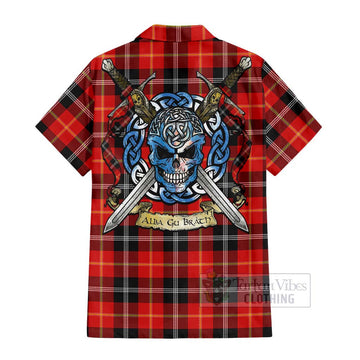 Majoribanks Tartan Short Sleeve Button Shirt with Family Crest Celtic Skull Style