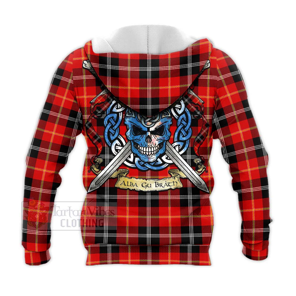 Tartan Vibes Clothing Majoribanks Tartan Knitted Hoodie with Family Crest Celtic Skull Style