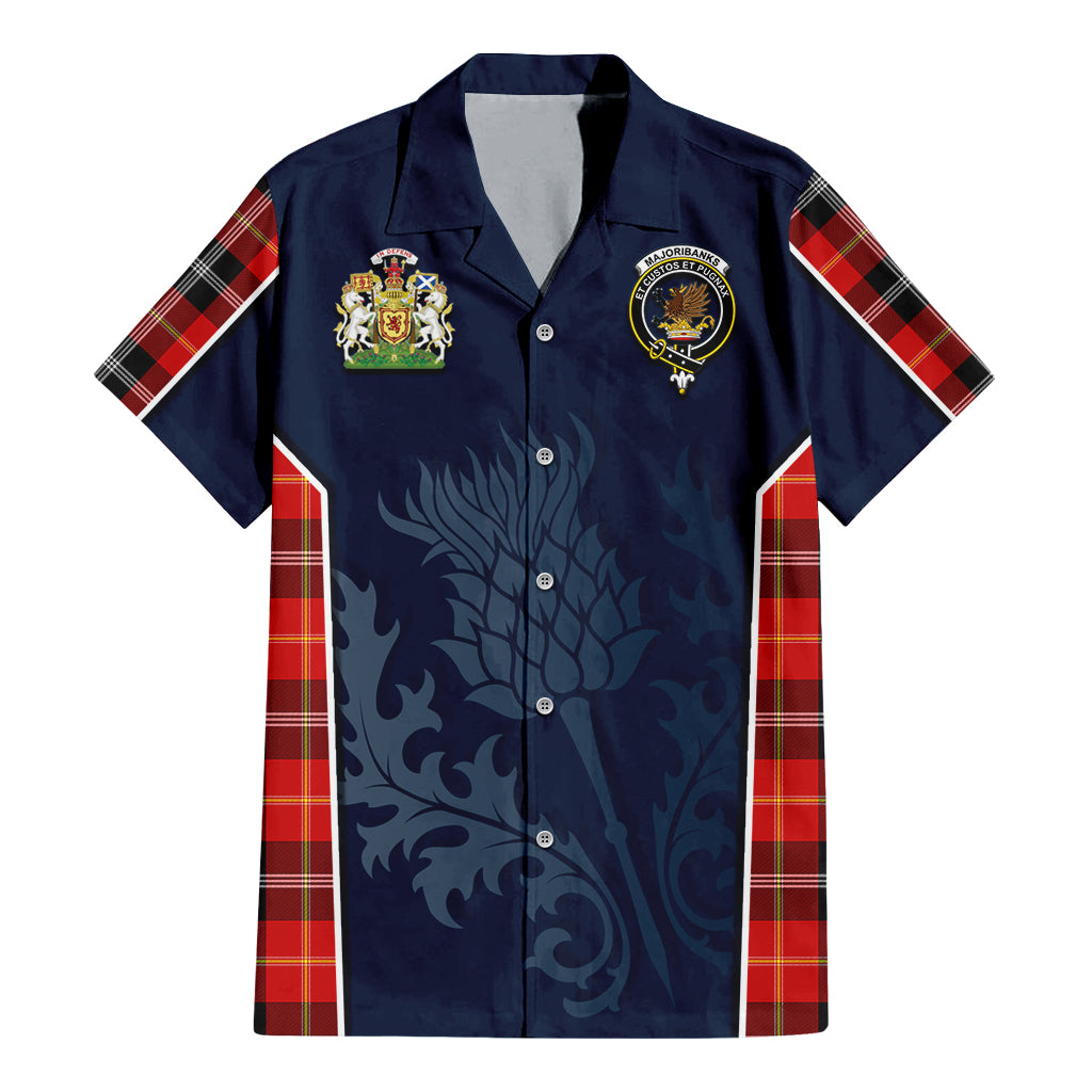 Tartan Vibes Clothing Majoribanks Tartan Short Sleeve Button Up Shirt with Family Crest and Scottish Thistle Vibes Sport Style