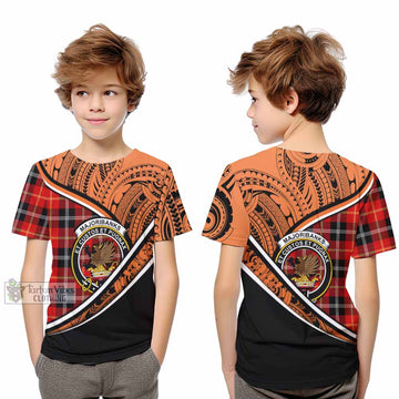 Majoribanks Crest Tartan Kid T-Shirt with Polynesian Vibes Style - Orange Version