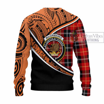 Majoribanks Crest Tartan Knitted Sweater with Polynesian Vibes Style - Orange Version