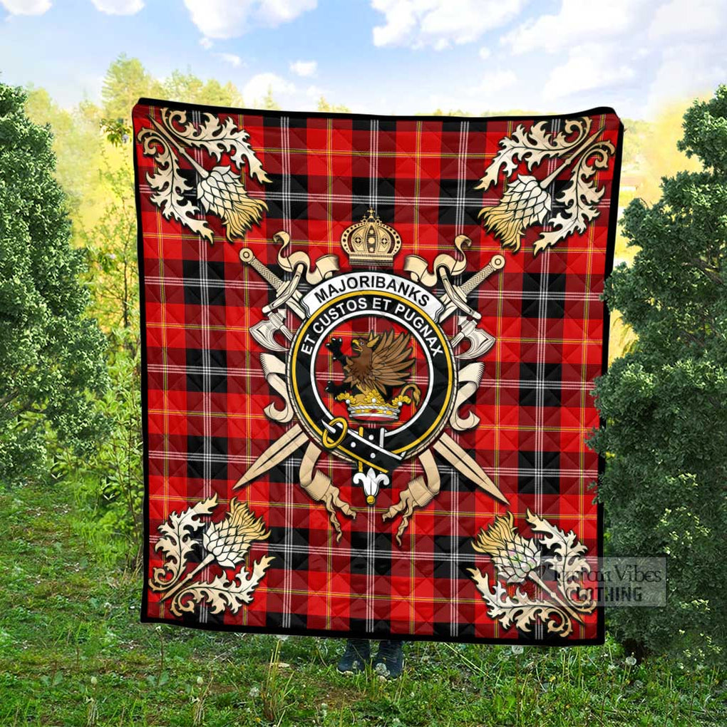 Tartan Vibes Clothing Majoribanks Tartan Quilt with Family Crest and Scottish Golden Courage Shield