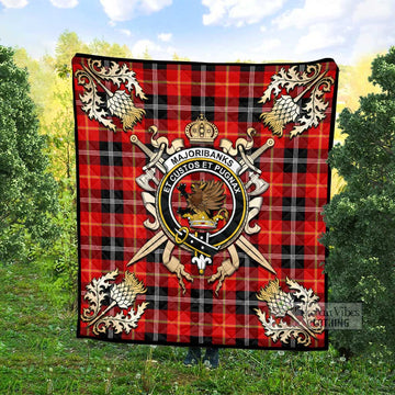 Majoribanks Tartan Quilt with Family Crest and Scottish Golden Courage Shield