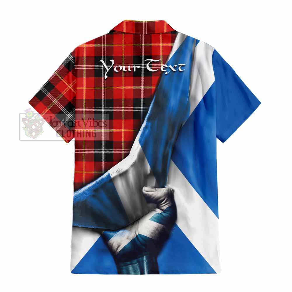 Tartan Vibes Clothing Majoribanks Tartan Short Sleeve Button Shirt with Family Crest Scotland Patriotic Style