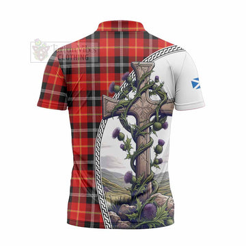 Majoribanks Tartan Zipper Polo Shirt with Family Crest and St. Andrew's Cross Accented by Thistle Vines - Tartan Vibes Clothing