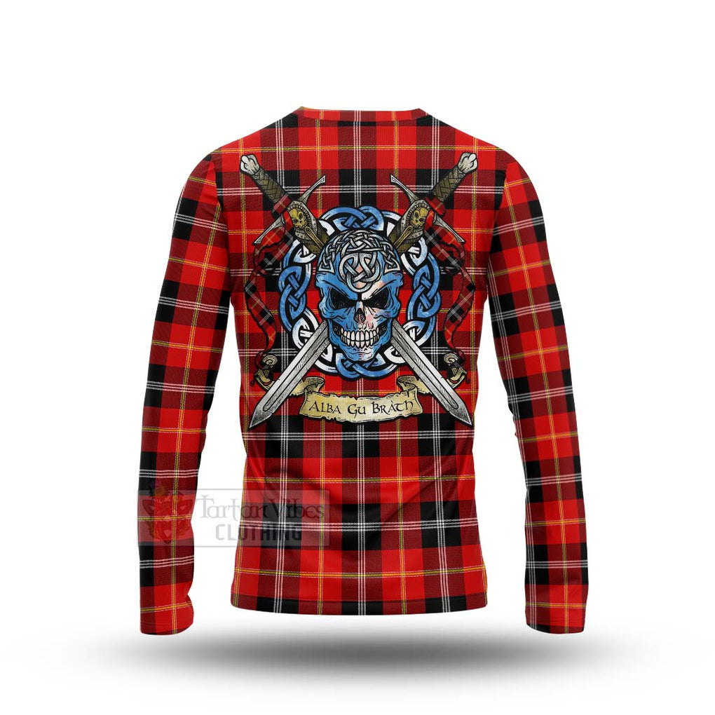 Tartan Vibes Clothing Majoribanks Tartan Long Sleeve T-Shirt with Family Crest Celtic Skull Style