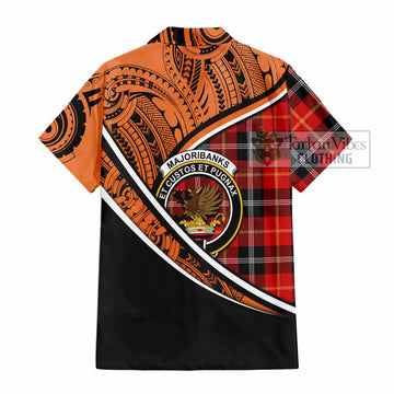 Majoribanks Crest Tartan Short Sleeve Button Shirt with Polynesian Vibes Style - Orange Version