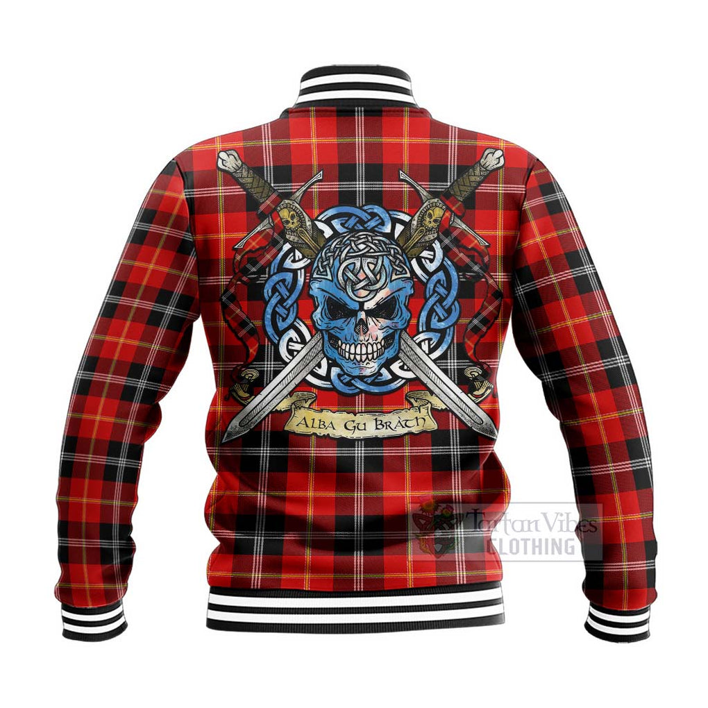 Tartan Vibes Clothing Majoribanks Tartan Baseball Jacket with Family Crest Celtic Skull Style