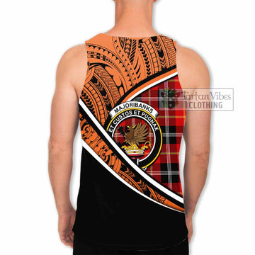 Majoribanks Crest Tartan Men's Tank Top with Polynesian Vibes Style - Orange Version