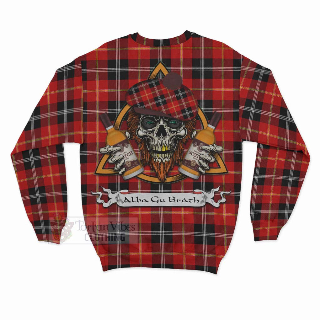 Tartan Vibes Clothing Majoribanks Tartan Sweatshirt with Family Crest and Bearded Skull Holding Bottles of Whiskey