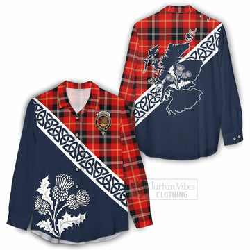 Majoribanks Tartan Women's Casual Shirt Featuring Thistle and Scotland Map