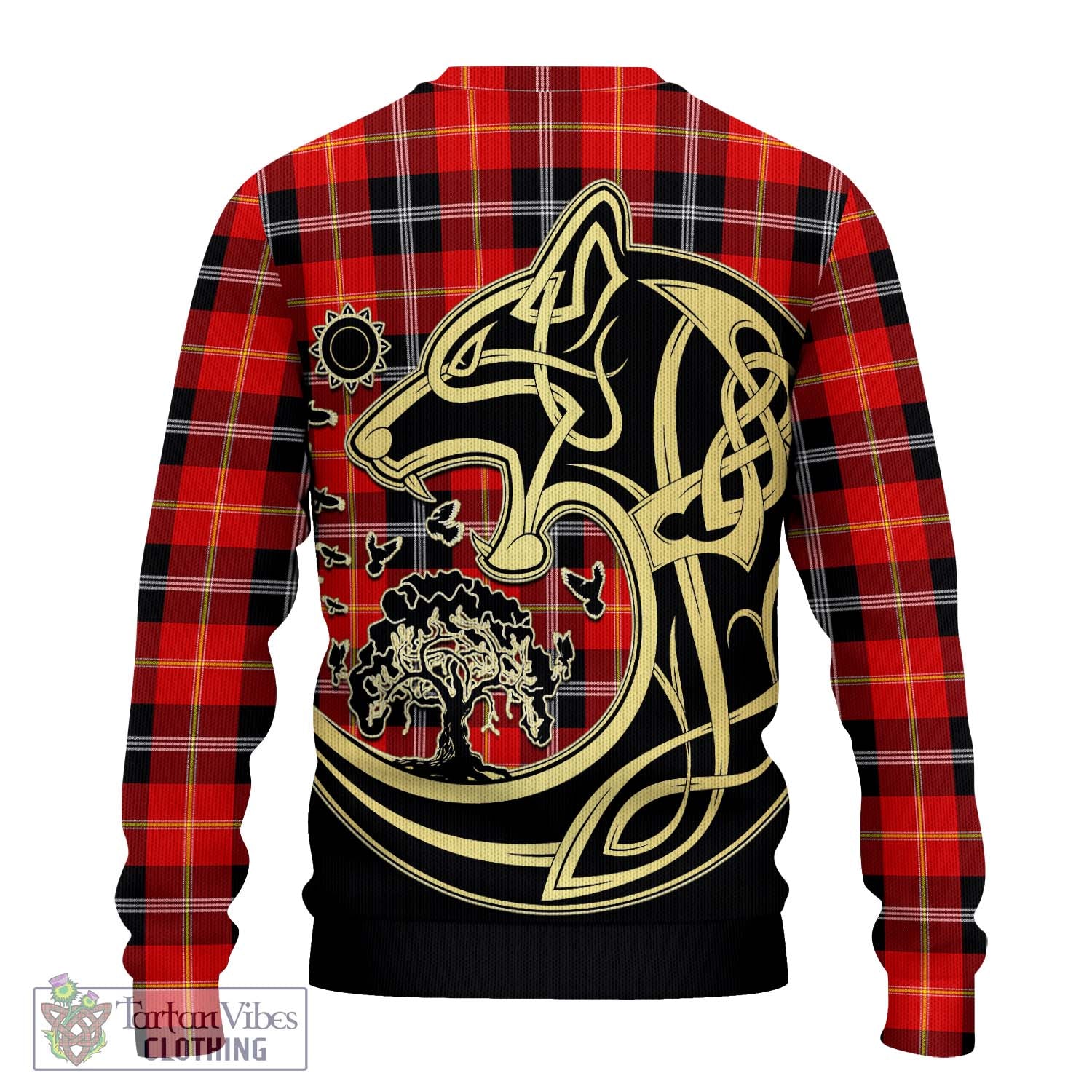 Tartan Vibes Clothing Majoribanks Tartan Knitted Sweater with Family Crest Celtic Wolf Style