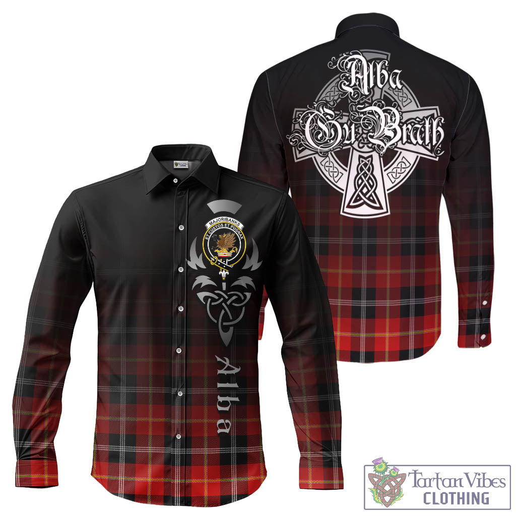 Tartan Vibes Clothing Majoribanks Tartan Long Sleeve Button Up Featuring Alba Gu Brath Family Crest Celtic Inspired