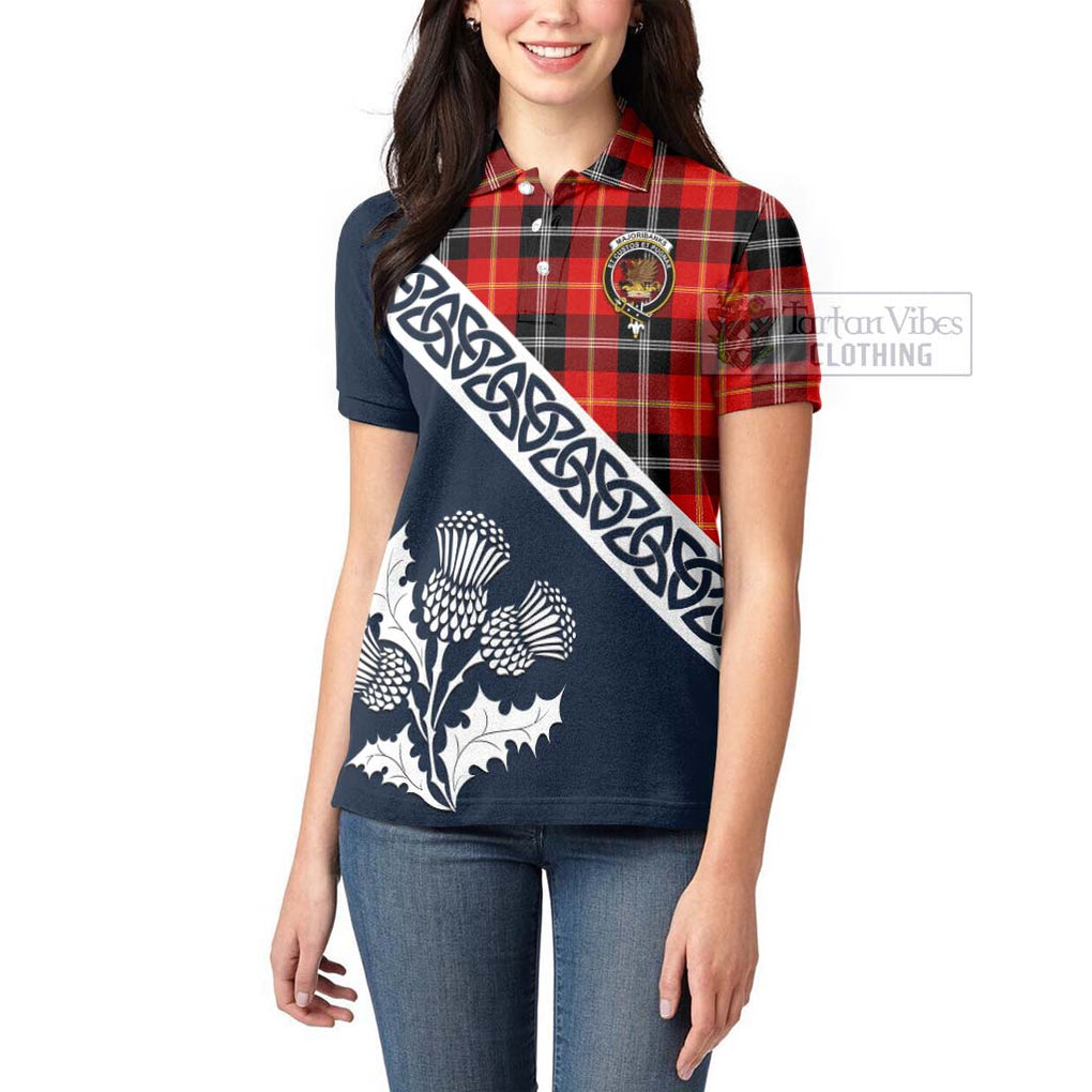 Tartan Vibes Clothing Majoribanks Tartan Women's Polo Shirt Featuring Thistle and Scotland Map