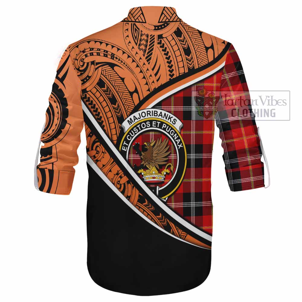 Tartan Vibes Clothing Majoribanks Crest Tartan Ghillie Kilt Shirt with Maori Tattoo Style - Orange Version