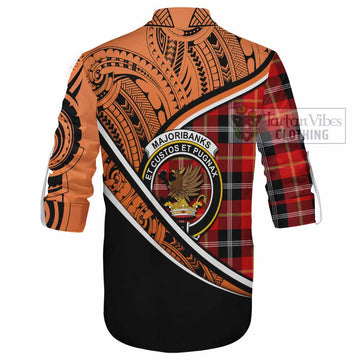 Majoribanks Crest Tartan Ghillie Kilt Shirt with Polynesian Vibes Style - Orange Version