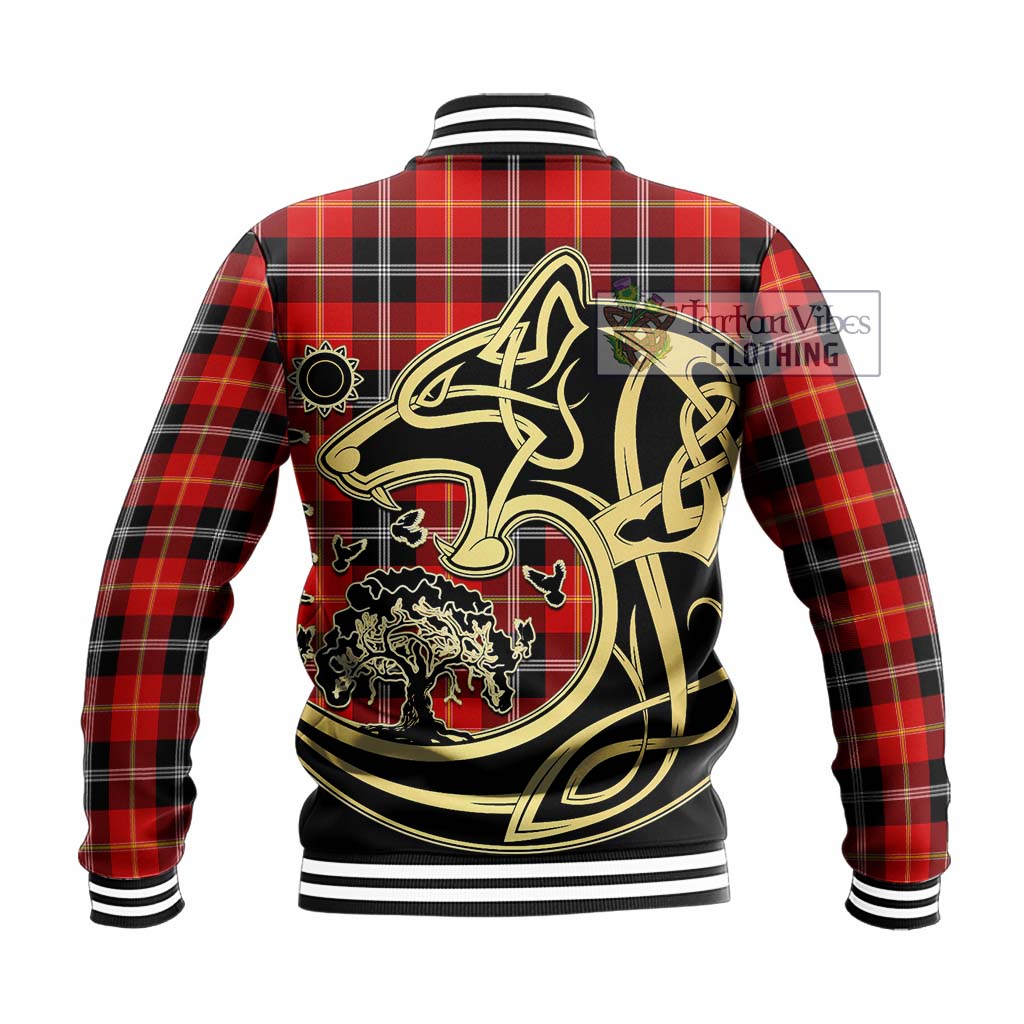 Tartan Vibes Clothing Majoribanks Tartan Baseball Jacket with Family Crest Celtic Wolf Style