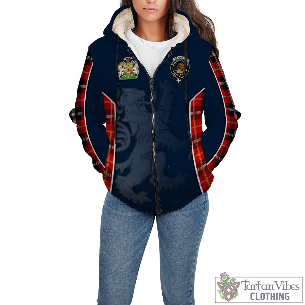 Tartan Vibes Clothing Majoribanks Tartan Sherpa Hoodie with Family Crest and Lion Rampant Vibes Sport Style