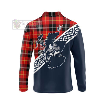 Majoribanks Tartan Long Sleeve Polo Shirt Featuring Thistle and Scotland Map