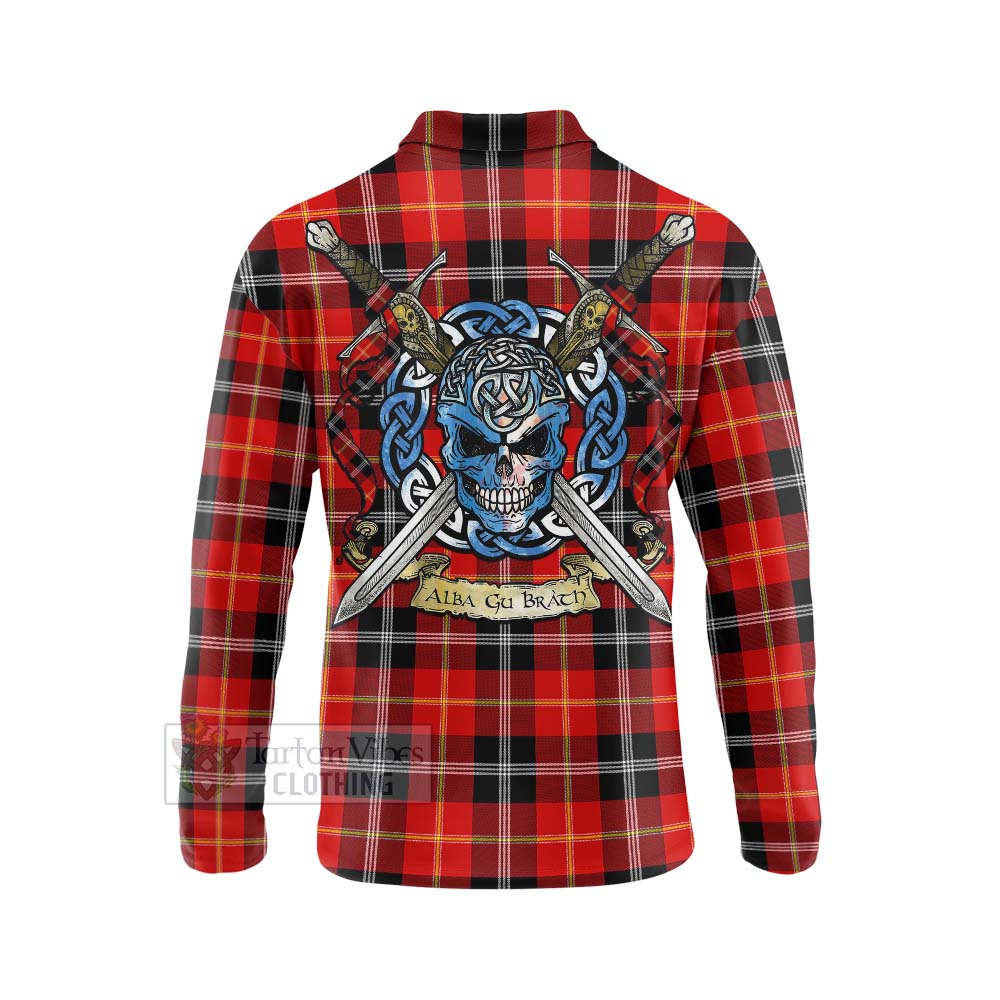 Tartan Vibes Clothing Majoribanks Tartan Long Sleeve Polo Shirt with Family Crest Celtic Skull Style