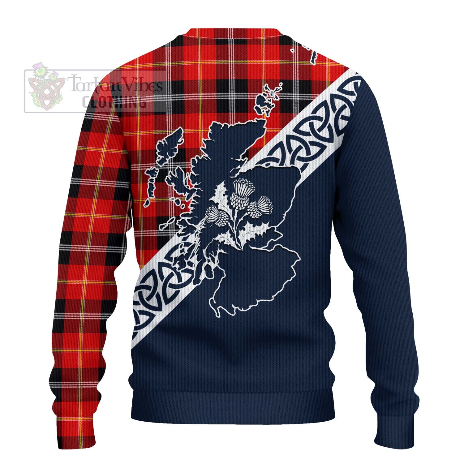 Tartan Vibes Clothing Majoribanks Tartan Knitted Sweater Featuring Thistle and Scotland Map